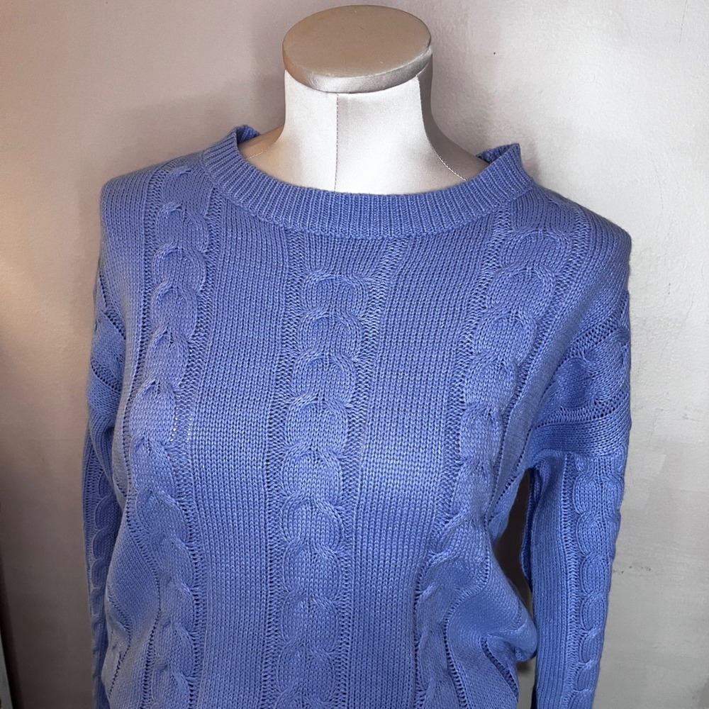 Periwinkle Purple Cable Knit Sweater Suit‎ Midi Skirt 2 Piece Set Womens Large - Picture 8 of 12